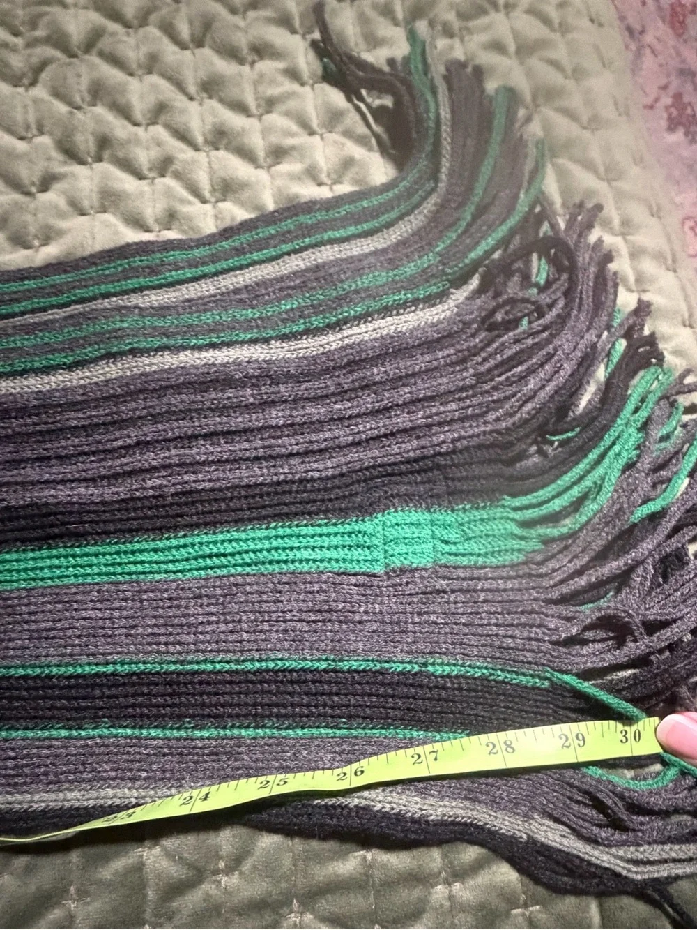 The‎ Aran Trading Company green black striped wool fringed scarf